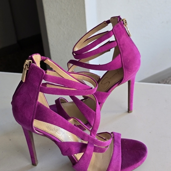 Jessica Simpson High Heels Women Sz 7M Purple Rayomi Zipper Logo 4inches… - Picture 13 of 13